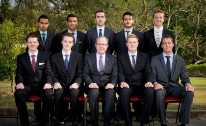 The nine St Leo's College students with Br Rob Callen.